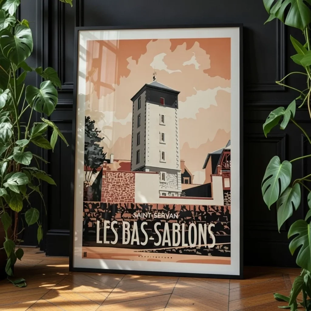 Décoration d'un appartement parisien classique chic avec l'affiche du phare des bas-Sablons de Saint-Malo, Edition PeachBloom - L'Affichologiste