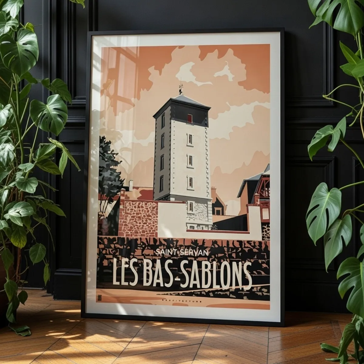 Décoration d'un appartement parisien classique chic avec l'affiche du phare des bas-Sablons de Saint-Malo, Edition PeachBloom - L'Affichologiste