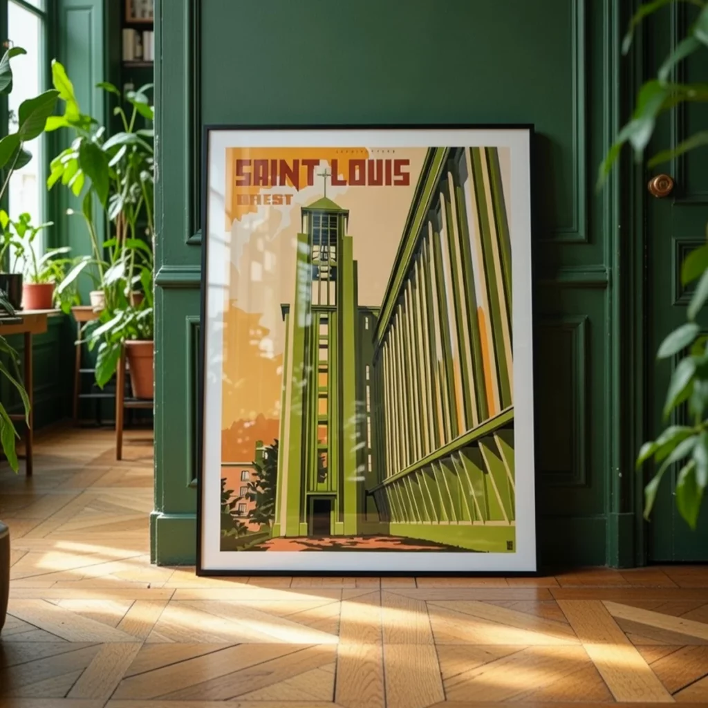 Design architectural brestois – L’Affichologiste Mise en situation d'une décoration murale avec l'affiche Saint-Louis de Brest (Grenoble Green) de L'Affichologiste dans une ambiance naturelle.