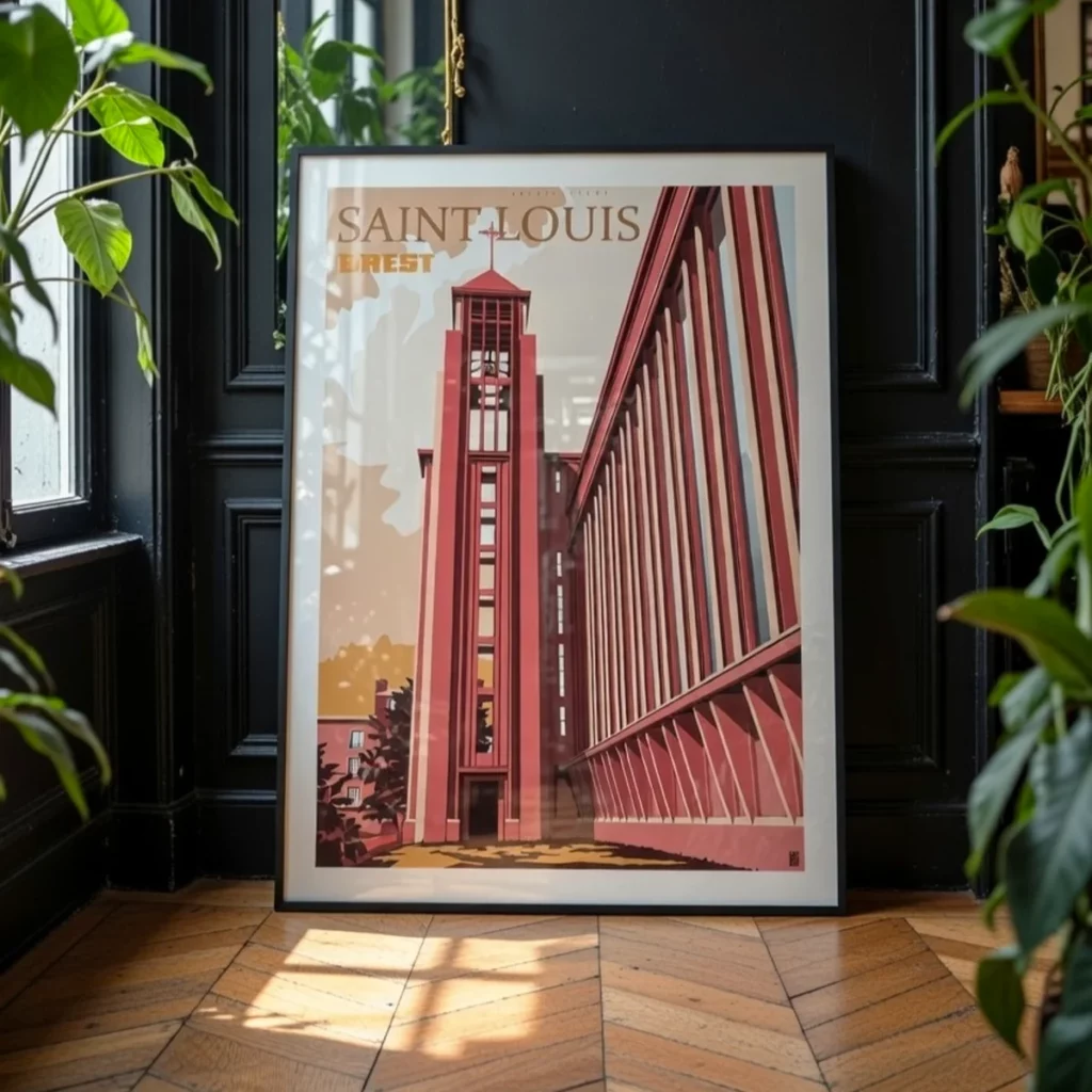 Idée décoration : L’affiche Saint-Louis Terracotta par L’Affichologiste Décoration murale chaleureuse avec l'affiche Saint-Louis (Brest) de L'Affichologiste, coloris Terracotta, dans un intérieur classique chic parisien.