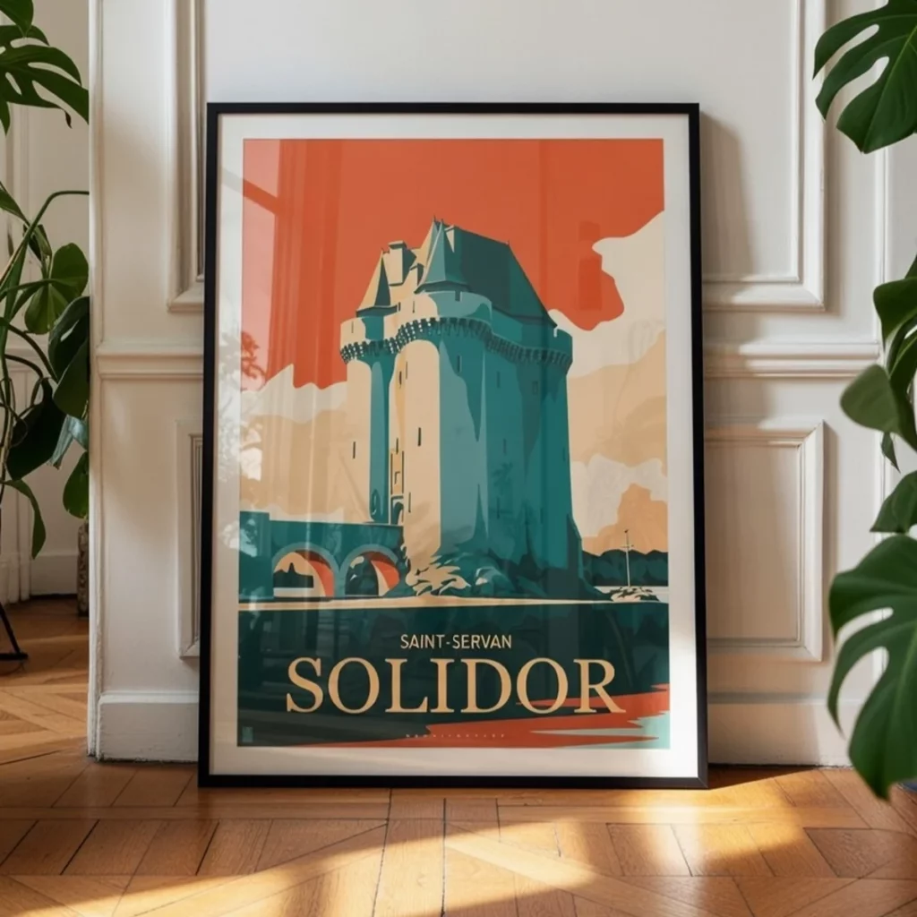 Décoration murale moderne avec affiche de la tour Solidor de Saint-Malo, Edition Flame, dans un intérieur classique chic design - L'Affichologiste