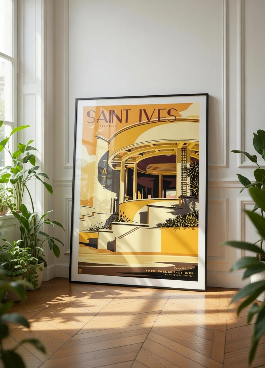 Affiche de la TATE St Ives - Cornwall - Edition Gold encadrée dans un intérieur type haussmannien classique chic - L'Affichologiste